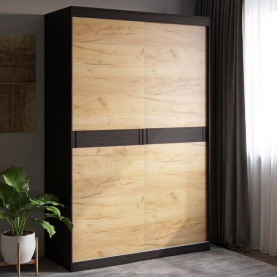 Sliding wardrobe Everest Sonata 1400 two-door 140x60x217 dark wenge + gold craft oak (EVR-2396)