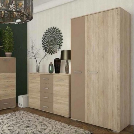 Wardrobe Sokme Rio 90x53x195cm Sonoma Oak / Latte