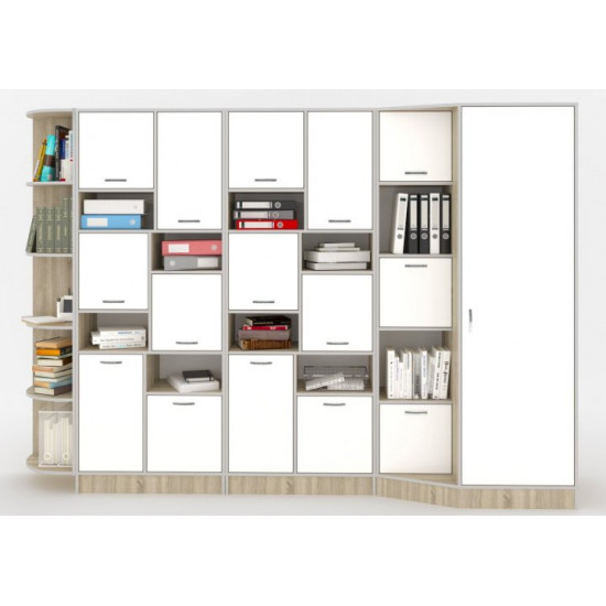 Set of office shelving made of chipboard PVC edge 20 Manager Yew furniture Milky oak/White