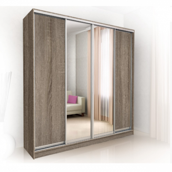 Sliding wardrobe four doors in the living room facade chipboard + mirror 238x45 cm Modern