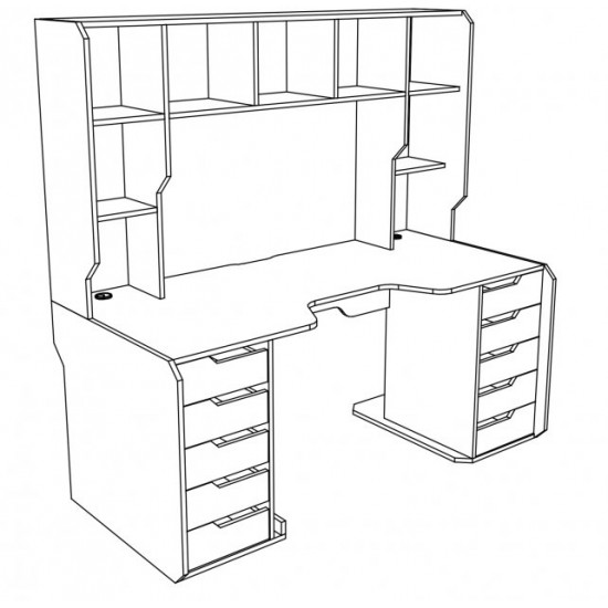 Gaming desk with add-on Viking-3L Zeus white + black edge