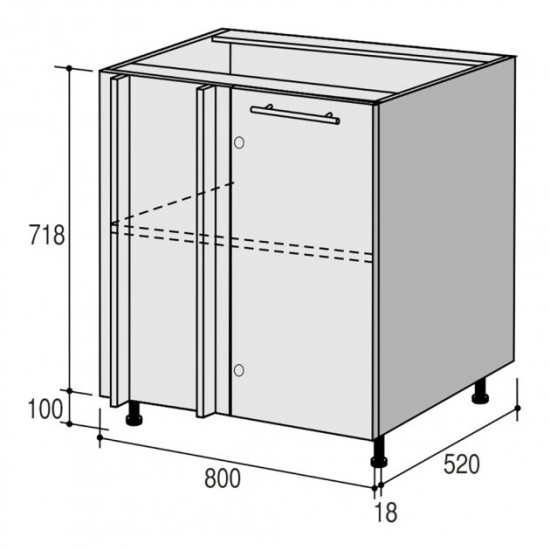 Kitchen module lower corner Roko Runa 80x52x82 cm Gray Ash (MNU 80x82 (1000))