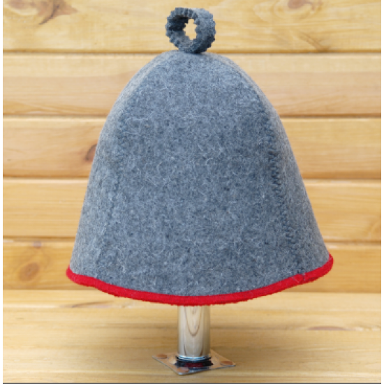 Sauna hat Comfort gray with red trim