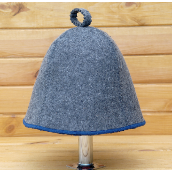 Sauna hat Comfort gray with blue trim