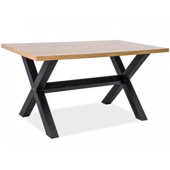 Dining table for living room, kitchen Xaviero 150x90 natural veneer oak/metal black Signal