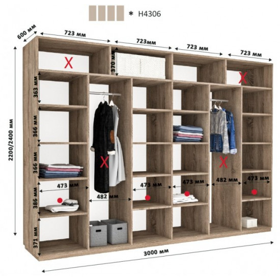 Sliding wardrobe HOUSE N4306 Sonoma Oak chipboard 300x60x240