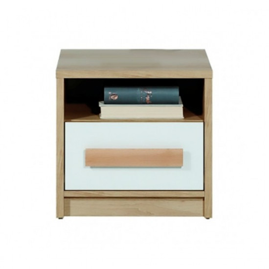 Bedside table for the bedroom made of laminated chipboard Aygo beech sand/white Sokme