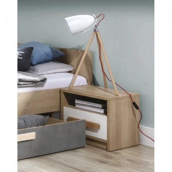 Bedside table for the bedroom made of laminated chipboard Aygo beech sand/white Sokme