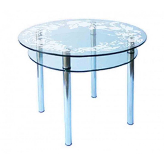 Dining glass table Glass Antonik KS-3 transparent with sandblasting No. 14 (900x900x750 mm)