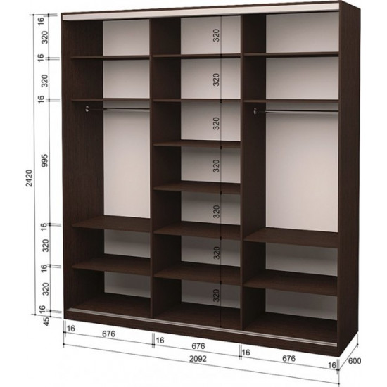 Three-door wardrobe Roko 209.2x242x60 cm chipboard Wenge Oak (20200024339)