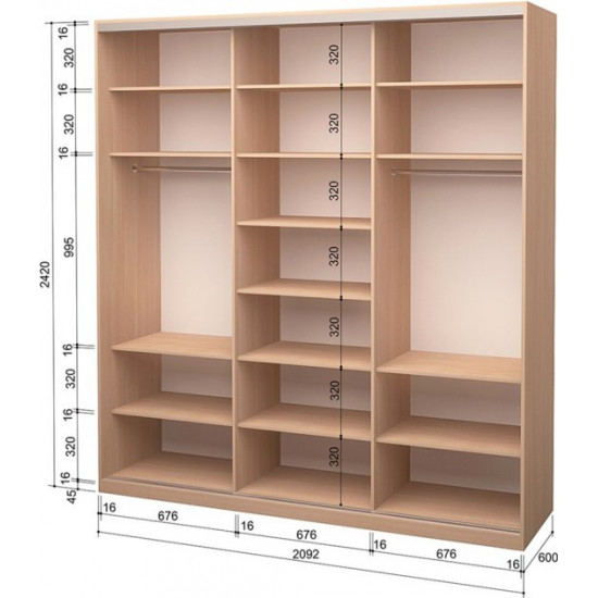  Шкаф-купе трехдверный Roko 209.2x242x60 см ДСП Дуб молочный (20200024404)