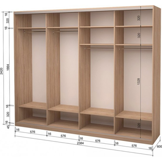 Four-door wardrobe Roko 238.4x242x60 cm Mirror Sonoma Oak (20200024659)