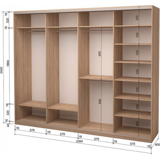 Four-door wardrobe Roko 238.4x242x60 cm Mirror Sonoma Oak (20200024671)