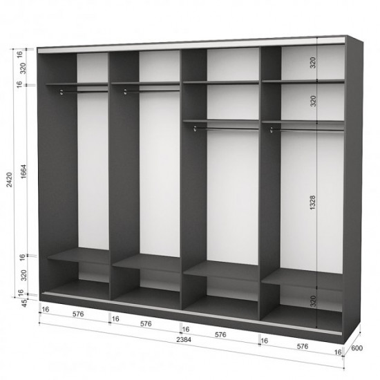 Шафа-купе чотиридверна ROKO 238.4х242х60 см ДСП Сірий (20200027551)