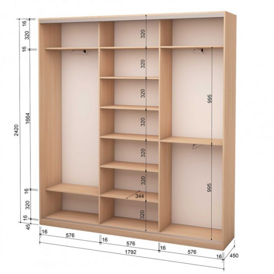 Three-door wardrobe ROKO 179.2x45x242 cm chipboard Milk Oak (20200025250)