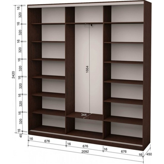 Three-door wardrobe Roko 209.2x45x242 cm chipboard + Mirror Wenge Oak (20200025043)