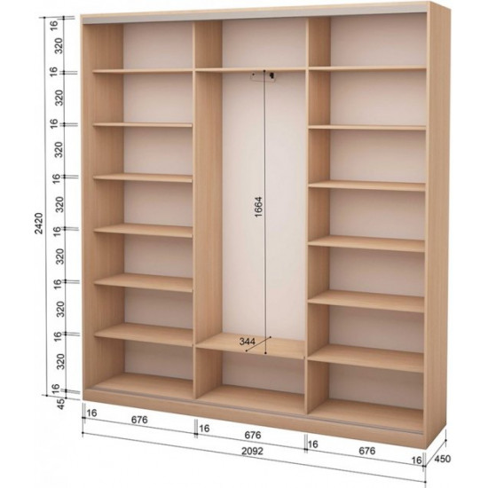 Three-door wardrobe Roko 209.2x45x242 cm chipboard + Mirror Milky oak (20200025150)