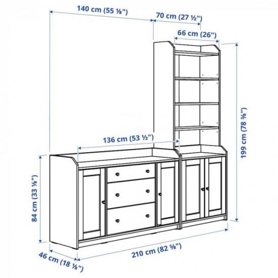 Книжковий шафа IKEA HAUGA 210x46x199 см сіра (893.886.39)