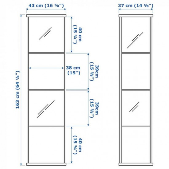  Скляна шафа / вітрина IKEA DETOLF 43х163 см біла (802.691.22)