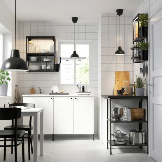 Kitchen IKEA ENHET 143x63.5x222 cm anthracite/white (693.372.50)