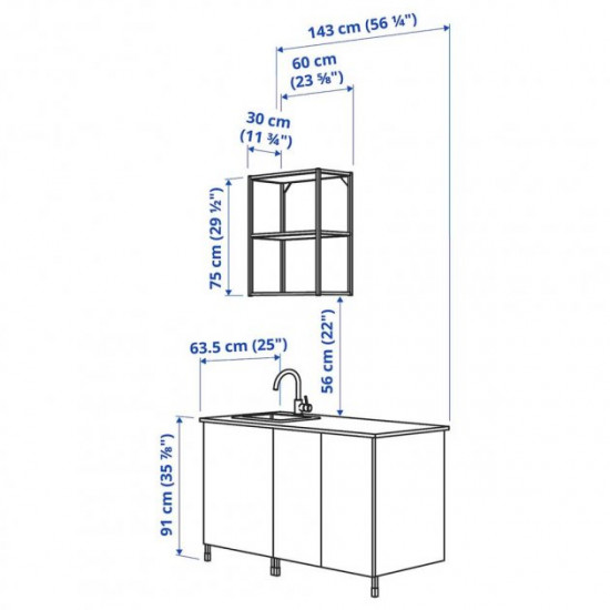 Kitchen IKEA ENHET 143x63.5x222 cm anthracite/white (693.372.50)