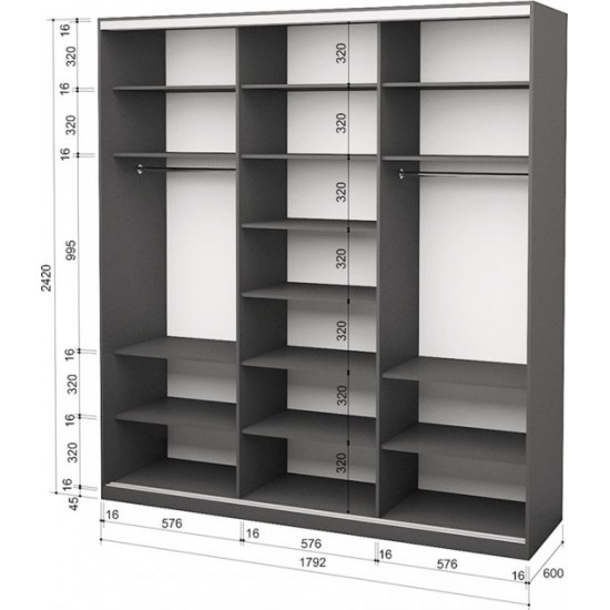 Three-door wardrobe Roko 179.2x242x60 cm chipboard Gray (20200027582)