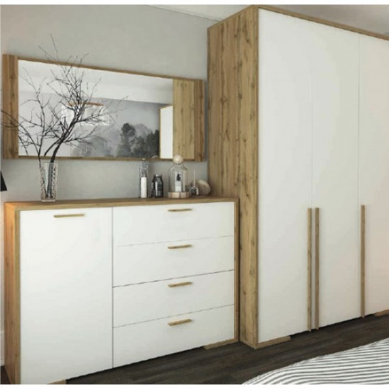 Hinged wardrobe in the bedroom, in the hallway made of chipboard Francesca 3D Sokme oak Wotan/white