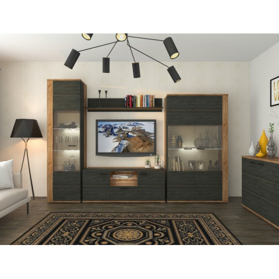 Showcase in the living room made of chipboard Adele 900 2D Sokme oak craft tobacco/northern wood