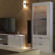 Showcase for the living room made of laminated chipboard Roma 1D RM-111-WB MiroMark white gloss