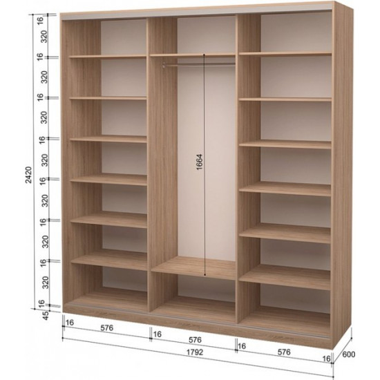 Three-door wardrobe Roko 179.2x242x60 cm chipboard Sonoma Oak (20200024478)