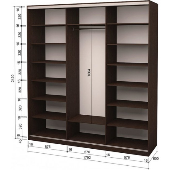 Three-door wardrobe Roko 179.2x242x60 cm chipboard Wenge oak (20200024348)