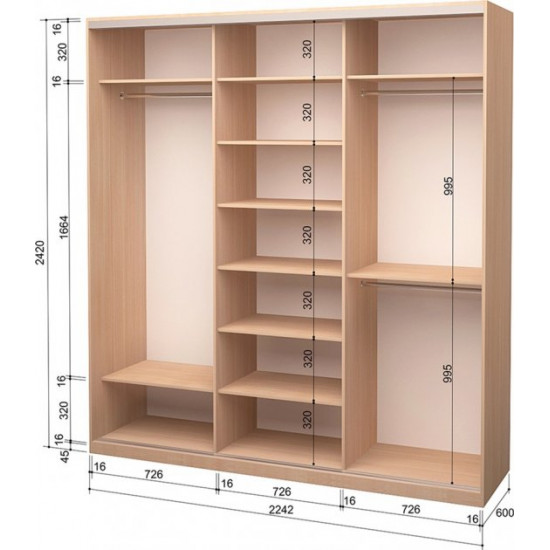  Шкаф-купе трехдверный Roko 224.2x242x60 см Зеркало Дуб молочный (20200024384)