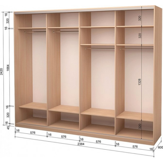 Four-door wardrobe Roko 238.4x242x60 cm Mirror Milky oak (20200024643)