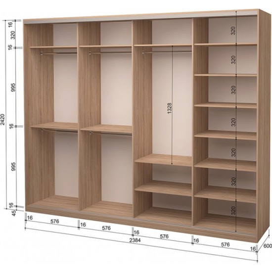 Шафа-купе чотиридверна Roko 238.4x242x60 см ДСП + Дзеркало Дуб сонома (20200024669)