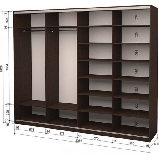 Sliding wardrobe four doors Roko 238.4x242x60 cm Mirror Oak wenge (20200024633)