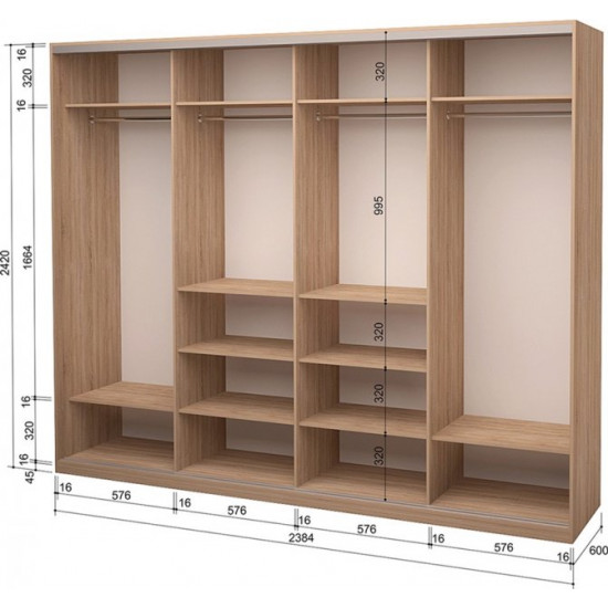 Four-door wardrobe Roko 238.4x242x60 cm Mirror Sonoma Oak (20200024662)