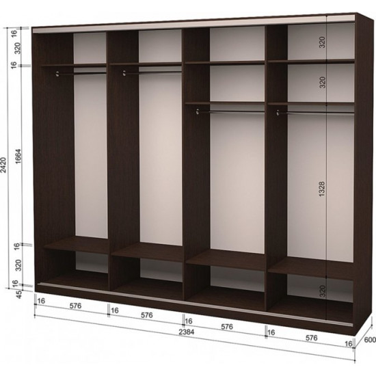 Sliding wardrobe four doors Roko 238.4x242x60 cm Mirror Oak wenge (20200024627)