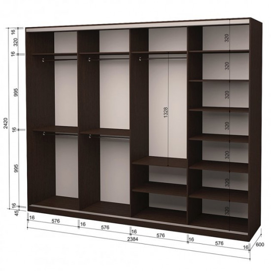 Шафа-купе чотиридверна ROKO 238.4x242x60 см ДСП Дуб Венге (20200024635)