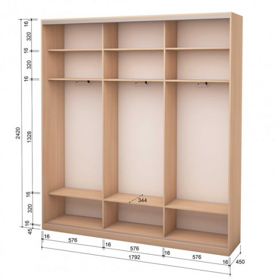 Three-door wardrobe ROKO 179.2x45x242 cm chipboard Milk Oak (20200025165)