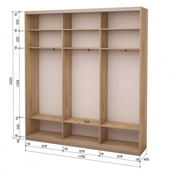 Three-door wardrobe ROKO 179.2x45x242 cm Mirror Sonoma Oak (20200025311)