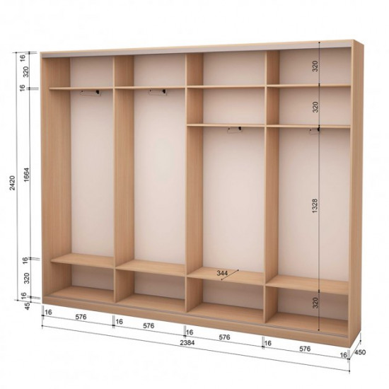 Four-door wardrobe ROKO 238.4x242x45 cm chipboard Milky Oak (20200025171)