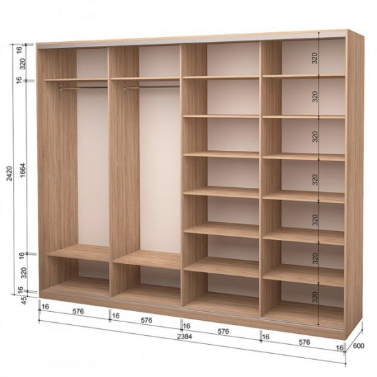 Шафа-купе чотиридверна ROKO 238.4x242x60 см ДСП + Дзеркало Дуб Сонома (20200024666)