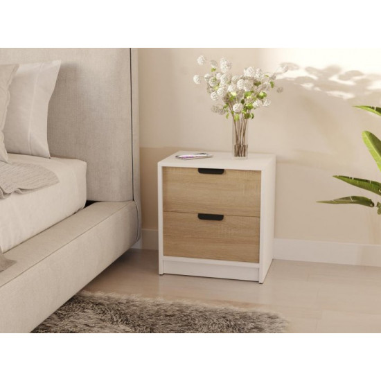 Bedside table with two drawers white - sonoma oak facade W450*H490*D350