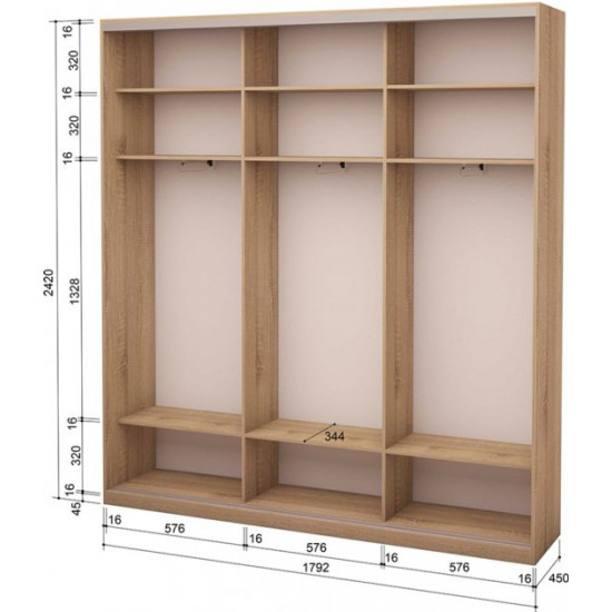 Three-door wardrobe Roko 179.2x45x242 cm chipboard Sonoma Oak (20200025310)