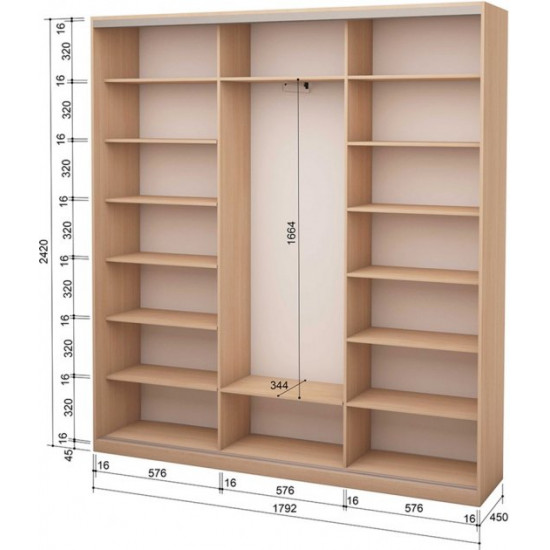 Three-door wardrobe Roko 179.2x45x242 cm Mirror Sonoma Oak (20200025297)