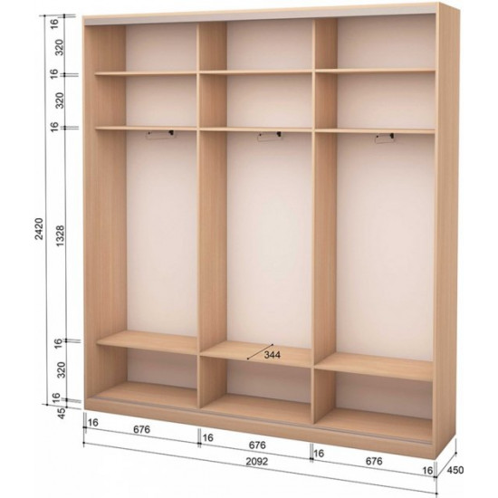 Three-door sliding wardrobe Roko 209.2x45x242 cm chipboard milky oak (20200025202)