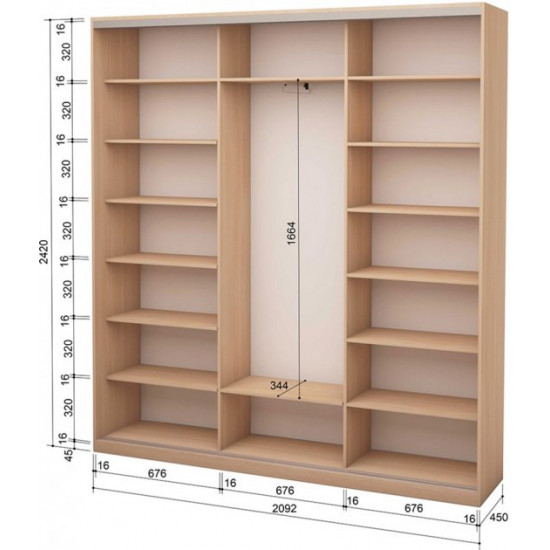 Three-door wardrobe Roko 209.2x45x242 cm chipboard Sonoma Oak (20200025407)