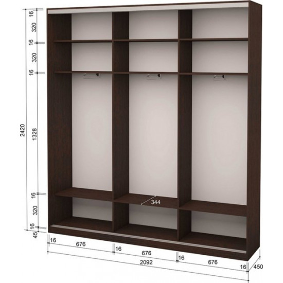 Three-door wardrobe Roko 209.2x45x242 cm chipboard + Mirror Wenge Oak (20200025046)