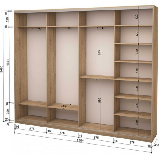 Four-door wardrobe Roko 238.4x242x45 cm chipboard Sonoma Oak (20200025417)