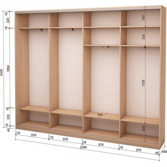 Sliding wardrobe four doors Roko 238.4x242x45 cm chipboard milky oak (20200025171)